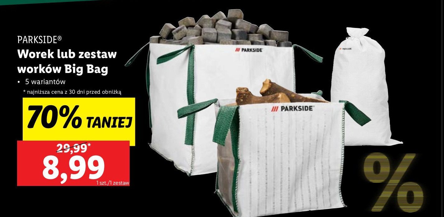 Worek na drewno 65 x 65 x 65 cm Parkside promocja w Lidl