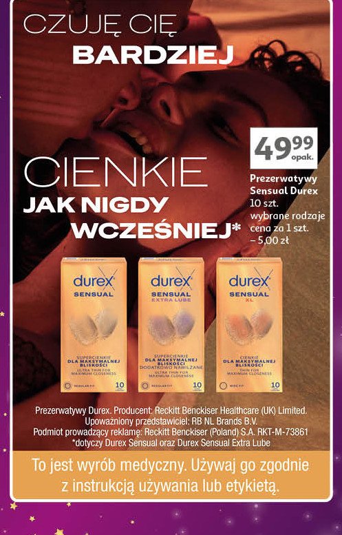 Prezerwatywy extra lube Durex sensual promocja w Auchan