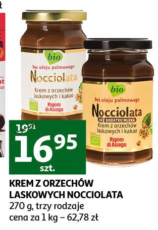 Krem z orzechów laskowych i kakao bez laktozy Prodotto biologico nocciolata Rigoni di asiago promocja