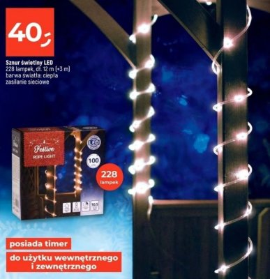 Lampki LED Sznur świetlny LED 228 lampek, dł. 12 m (+3 m), barwa światła: ciepła, zasilanie sieciowe promocja w Dealz