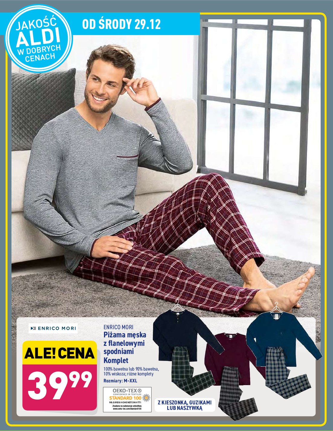Piżama męska z flanelowymi spodniami m-xxl Enrico mori promocja