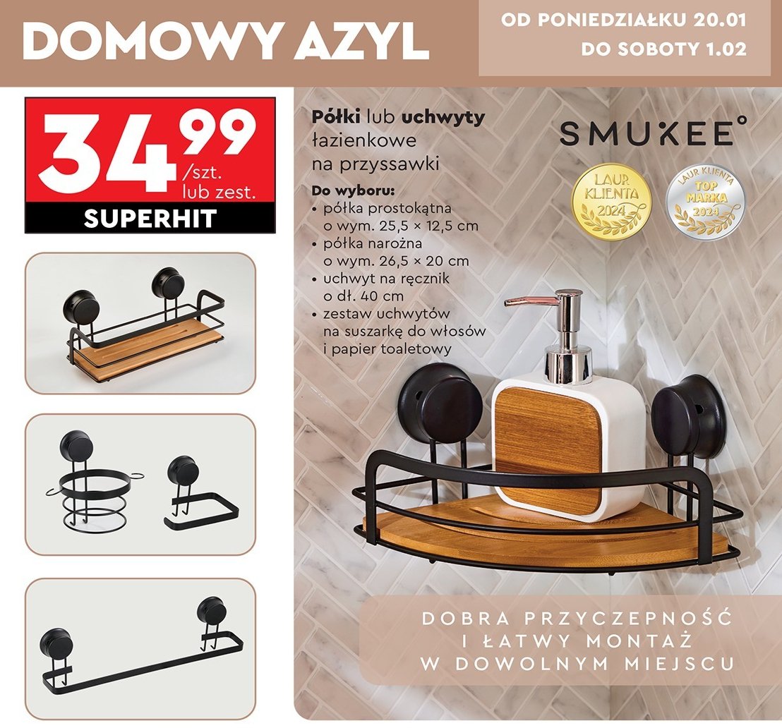 Uchwyt na ręcznik 40 cm Smukee promocja w Biedronka