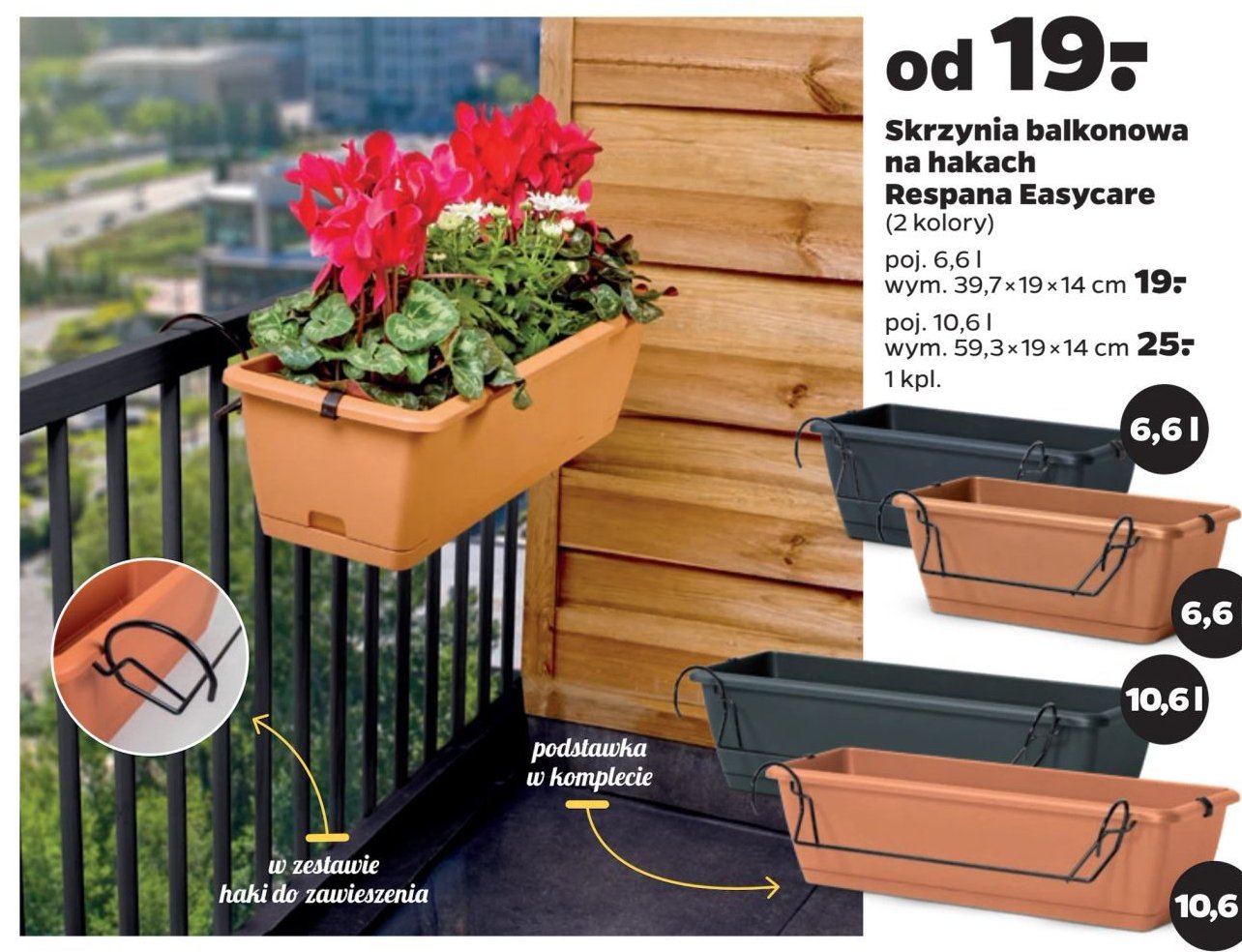 Skrzynka ogrodowa respana easycare 59.3 x 19 cm szara promocja