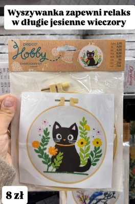 Zestaw do haftu - czarny kot z kwiatami promocja w Pepco