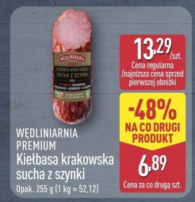 Kiełbasa krakowska sucha z szynki WĘDLINIARNIA PREMIUM promocja w Aldi