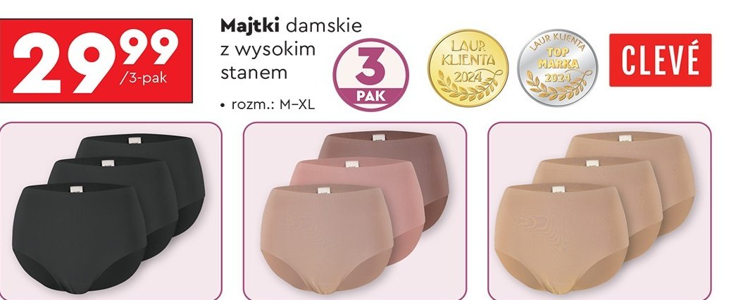 Majtki damskie m-xl z wysokim stanem Cleve promocja w Biedronka