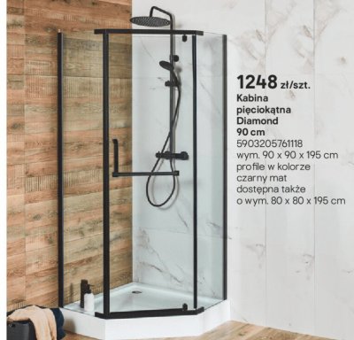 Kabina prysznicowa pięciokątna Diamond czarny mat promocja w Castorama