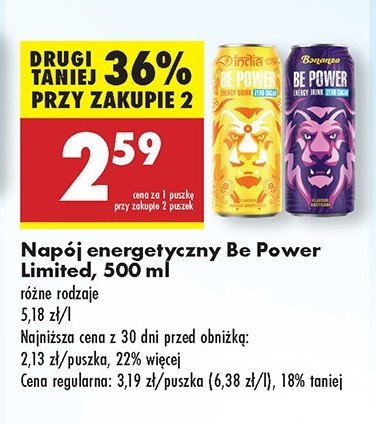 Napój energetyczny india Be power promocja w Biedronka