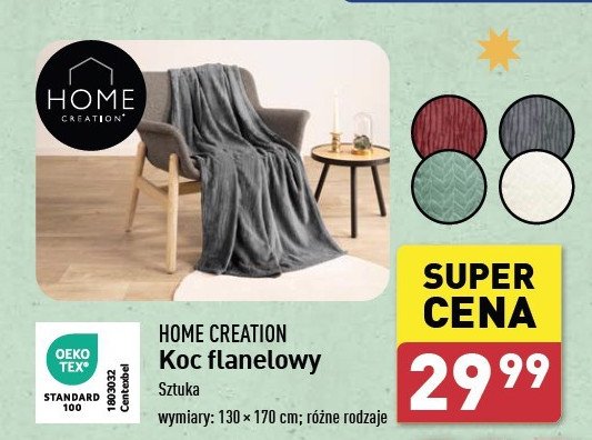 Koc flanelowy 130 x 170 cm Home creation promocja w Aldi