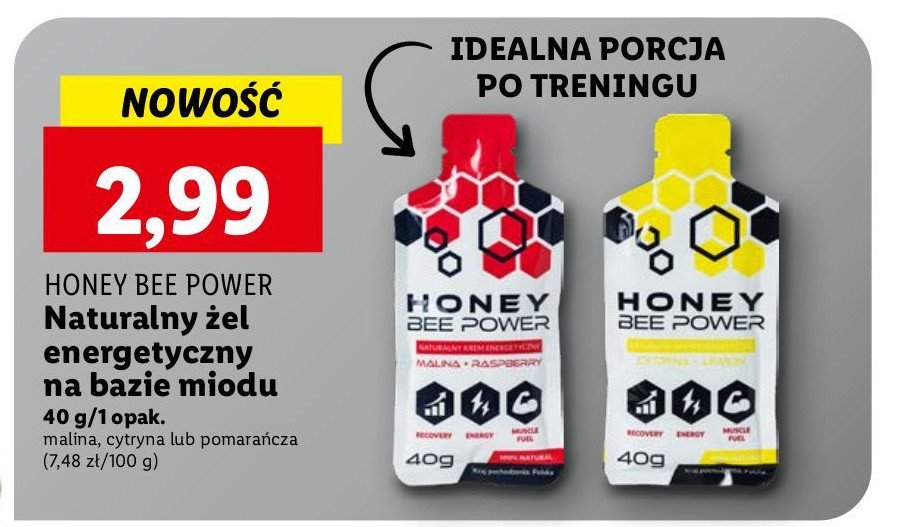 Żel energetyczny na bazie miodu malinowy Honey bee power promocja