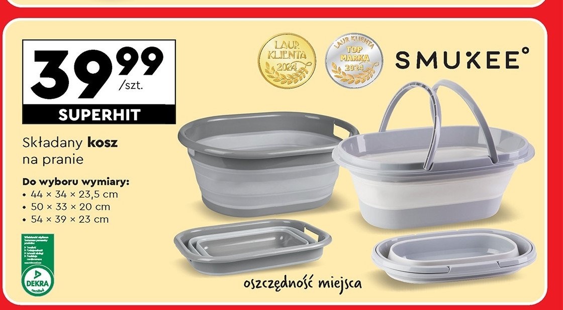 Kosz składany na pranie 50 x 33 x 20 cm Smukee promocja w Biedronka