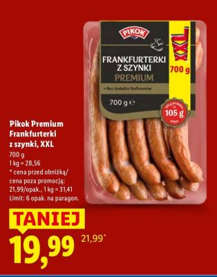 Kiełbasa Pikok Premium Frankfurterki z szynki, XXL promocja w Lidl