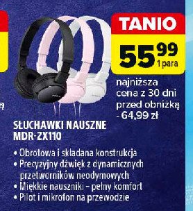 Słuchawki mdrzx110b białe Sony promocja w Carrefour