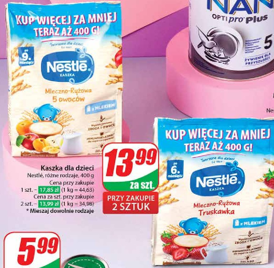 Kaszka mleczno-ryżowa 5 owoców Nestle kaszka promocja w Dino