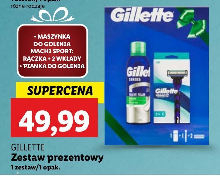 Zestaw w pudełku: pianka do golenia sensitive 200 ml + maszynka do golenia mach3 sport 1+2 szt Gillette zestaw promocja