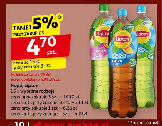 Herbata mrożona lemon zero sugar Lipton ice tea promocja w Auchan