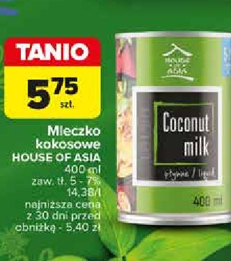 Mleczko kokosowe 5-7% House of asia promocja w Carrefour