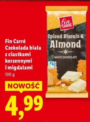 Czekolada Fin Carré Czekolada biała z ciastkami korzennymi i migdałami promocja w Lidl