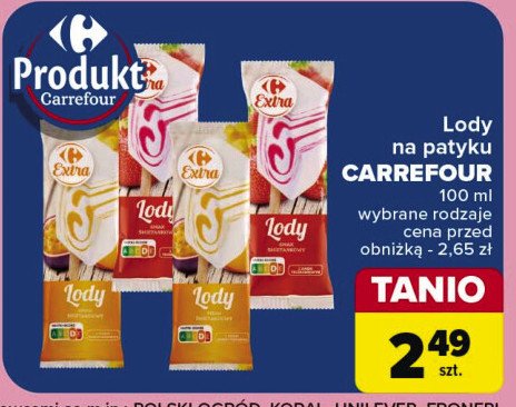 Lody śmietanka z truskawką Carrefour extra promocja