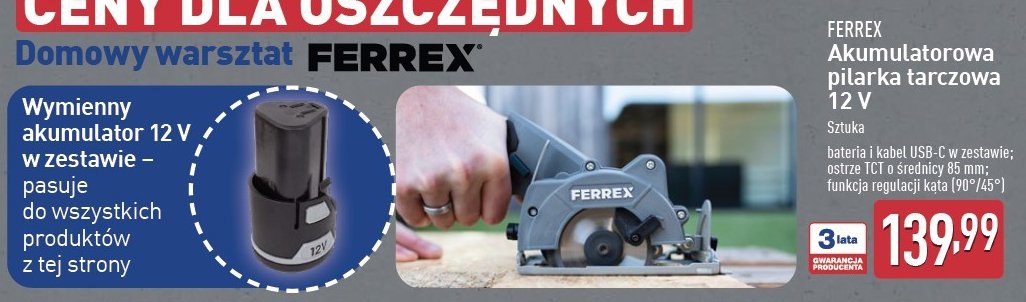 Pilarka tarczowa akumulatorowa 12 v Ferrex promocja w Aldi