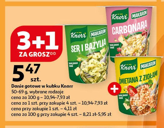 Makaron ser i bazylia Knorr danie promocja w Auchan