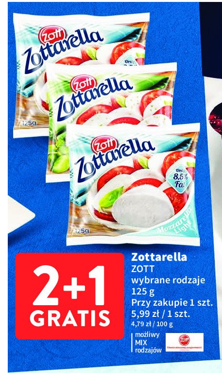 Mozzarella z bazylią Zott zottarella promocja