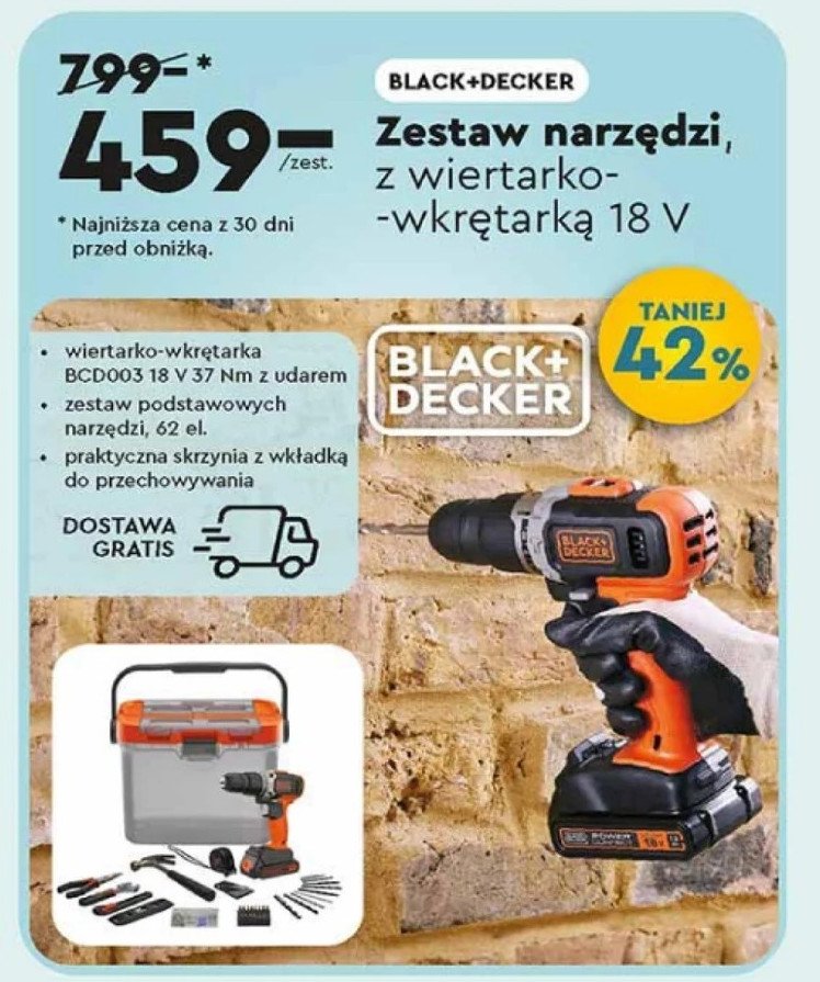 Zestaw narzędzi z wiertarko-wkrętarką 18 v Black & decker promocja