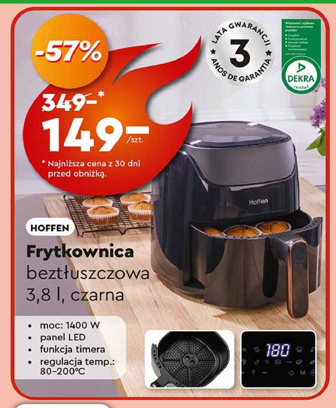 Frytkownica 3.8 l czarna Hoffen promocja w Biedronka