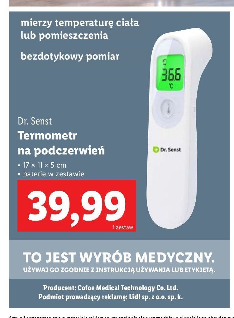 Termometr bezdotykowy na podczerwień 2w1 Dr. senst promocja