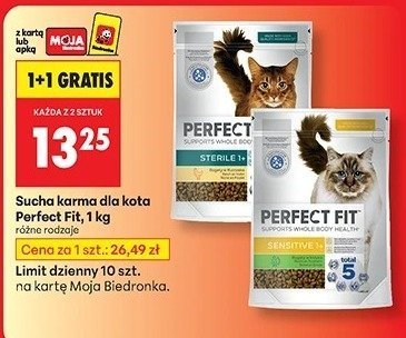 Sucha karma dla kota Perfect Fit 1 kg 1+1 gratis promocja w Biedronka