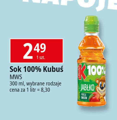 Sok jabłkowy Kubuś 100% sok promocja w Leclerc