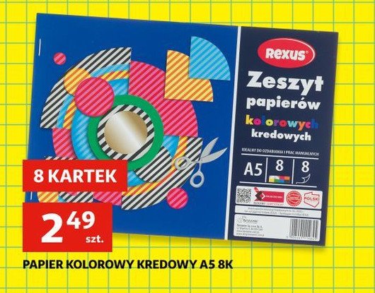 Papier kolorowy kredowy a5 8 kartek Rexus promocja