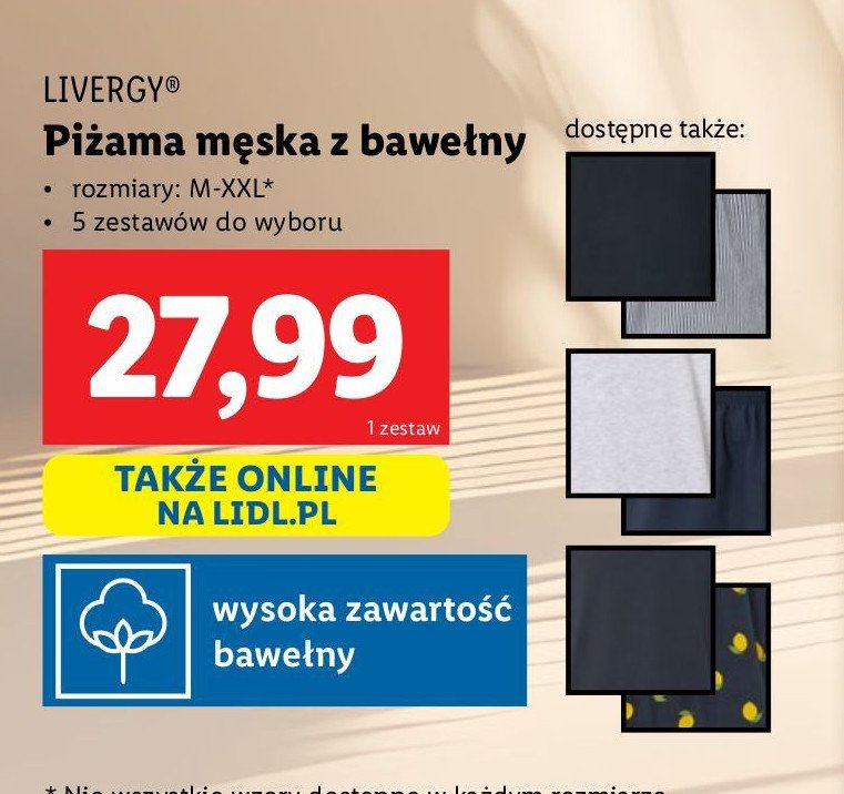 Piżama męska bawełniana m-xxl Livergy promocja w Lidl