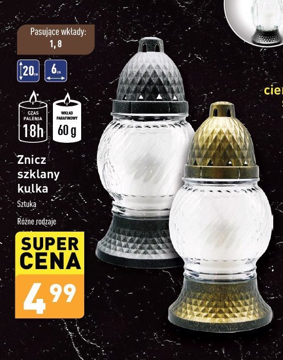 Znicz szklany kulka 18h 60g promocja