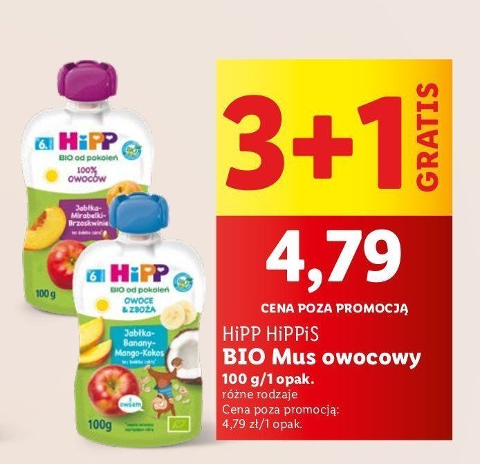 Mus bio jabłka-banany-mango-kokos Hipp owoce i zboża promocja