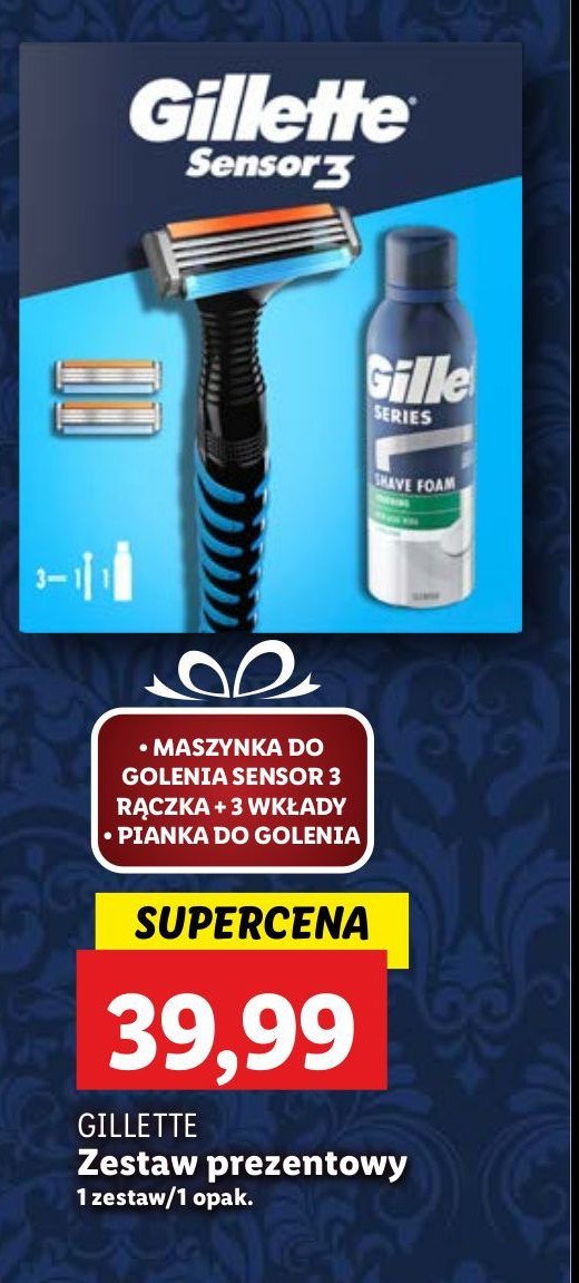 Zestaw w pudełku sensor3: maszynka + pianka do golenia 200 ml + 3 wkłady Gillette zestaw promocja