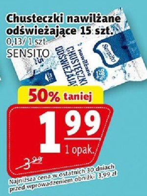 Chusteczki nawilżane odświeżające 15 szt. SENSITO promocja w Prim Market