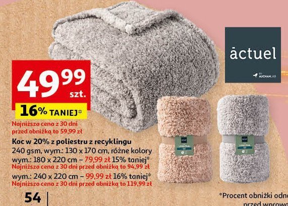 Koc 240 x 220 cm Actuel promocja w Auchan