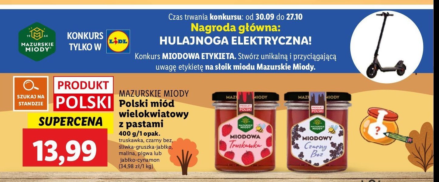 Miód z śliwką gruszką jabłkiem Mazurskie miody promocja