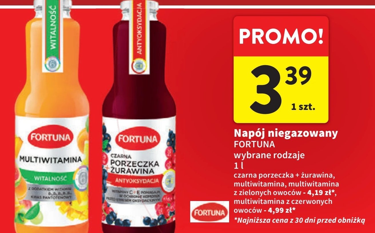 Napój czarna porzeczka żurawina Fortuna promocja