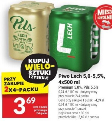 Piwo Lech 5.0-5.5% 4x500ml promocja w Twój Market