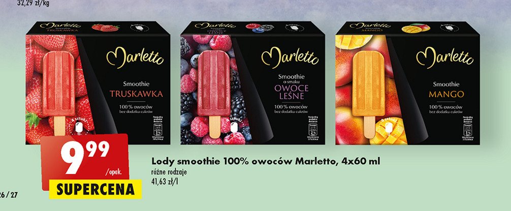 Lody truskawkowe smoothie Marletto promocja