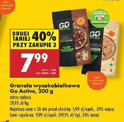 Granola proteinowa Go active promocja w Biedronka