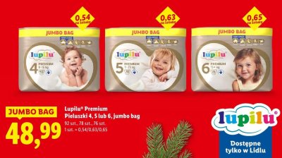 Pieluszki Premium jumbo bag rozmiar 5 promocja w Lidl