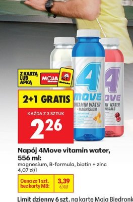 Napój 4Move vitamin water cytryna, magnezium, B-formula, biotin + zinc, 556 ml promocja w Biedronka