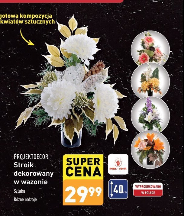 Stroik dekorowany w wazonie Projektdecor promocja w Aldi