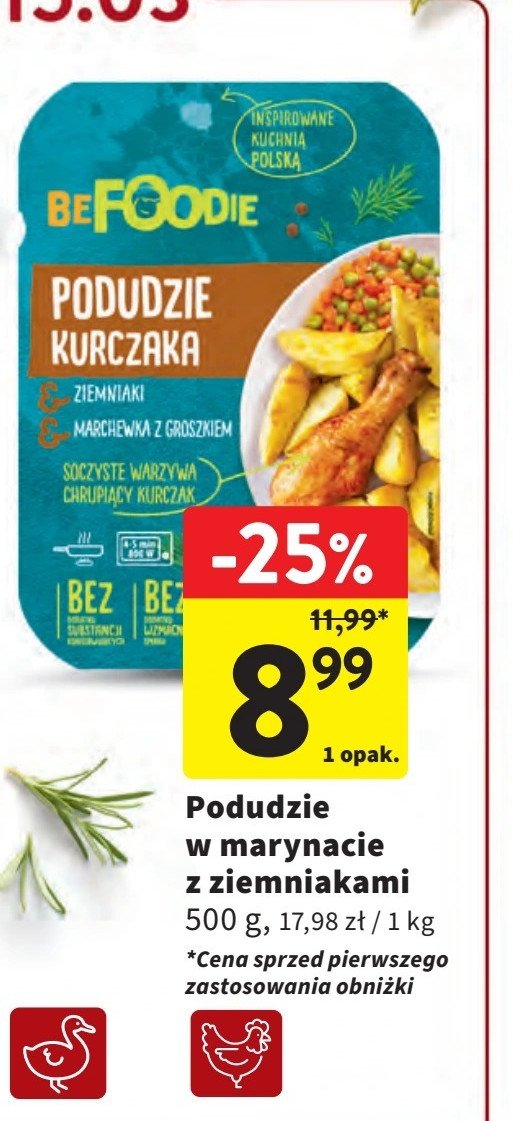 Podudzie z kurczaka w marynacie z ziemniakami Be foodie promocja w Intermarche