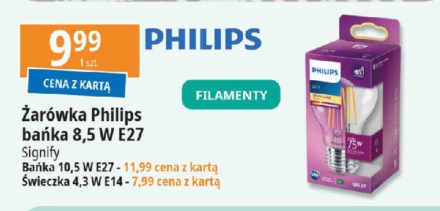 Żarówka led e14 4.3w świeczka Philips promocja w Leclerc