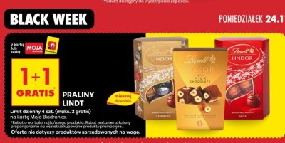 Praliny Lindt Lindor różne rodzaje 1+1 gratis promocja w Biedronka