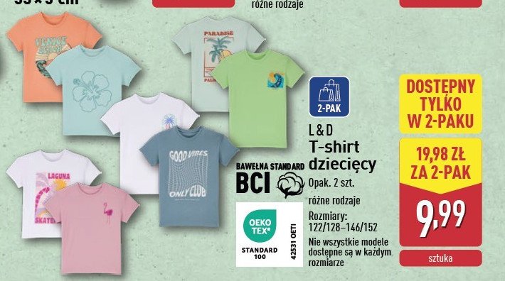 T-shirt dziecięcy 146/152 L&d promocja w Aldi